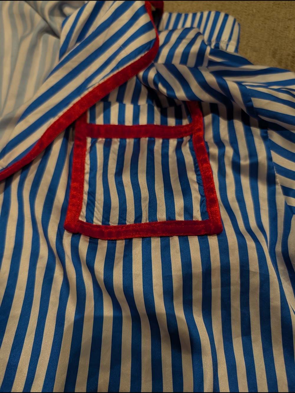Pajama Shorts/Blouse Set Striped Blue & White with Red Velvet Trim Sz L - Picture 11 of 14